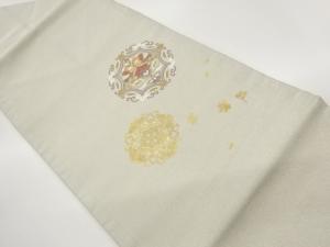 金彩銀通し華文に向かい鳥・花葉模様刺繍名古屋帯
